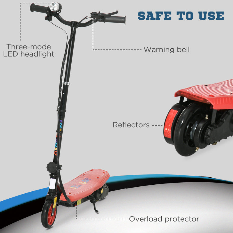 HOMCOM Folding Electric Scooter w/ LED Headlight, for Ages 7-14 Years - Red