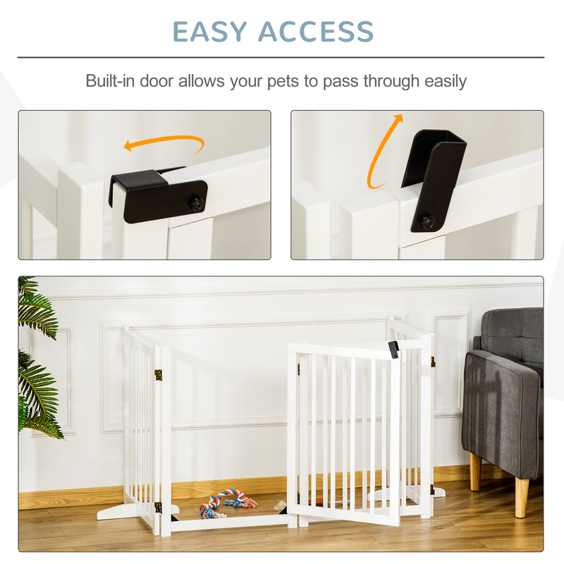 PawHut Freestanding Pet Gate w/ 2 Support Feet for Doorways Stairs White