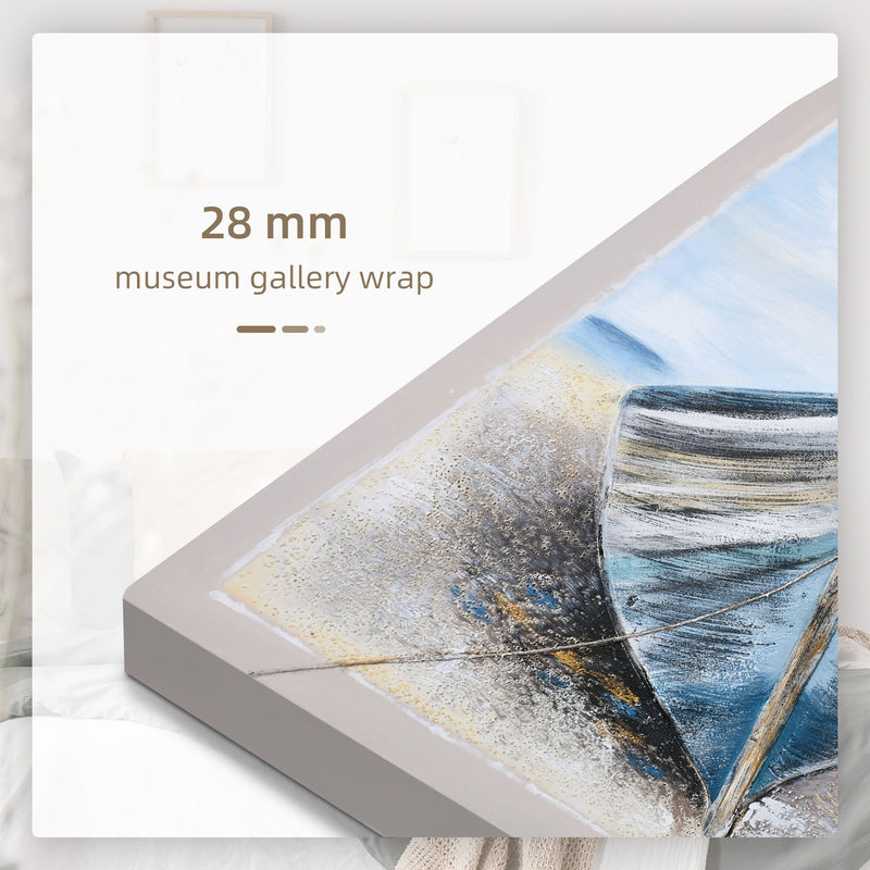 HOMCOM Hand-Painted Wall Art, Canvas Painting Artwork Beach Boat, 90 x 90 cm