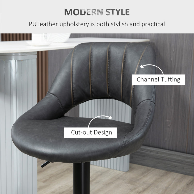 HOMCOM Barstools Set of 2 Adjustable Swivel Height Gas Lift PU Leather Chairs