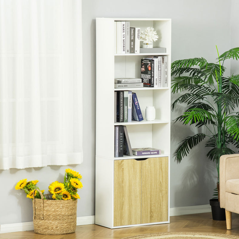 HOMCOM 2 Door 4 Shelves Bookcase Wooden Storage Cabinet Display Unit White Oak