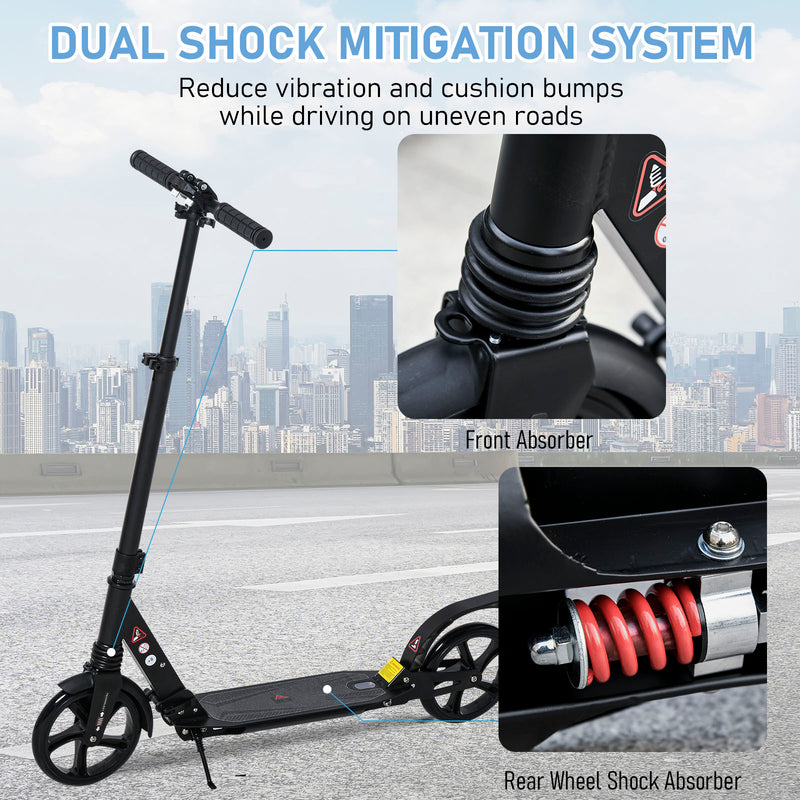 HOMCOM Kick Scooter Foldable Aluminum Ride On Toy For 8+ Adult Teens, Black