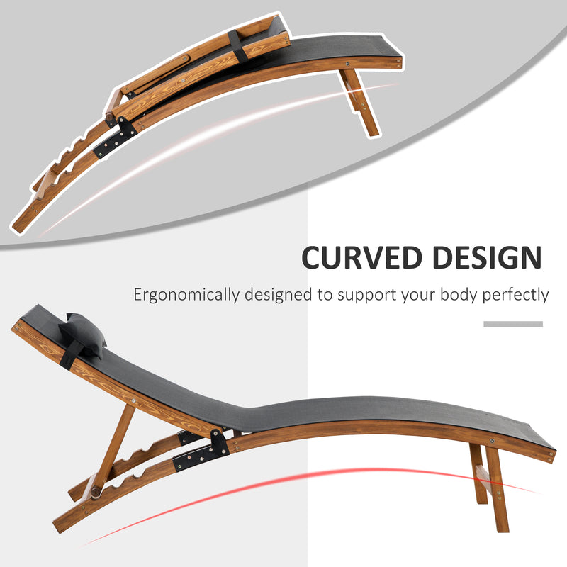 Outsunny Ergonomic Outdoor Chaise w/ Adjustable Back and Pillow for Garden Black