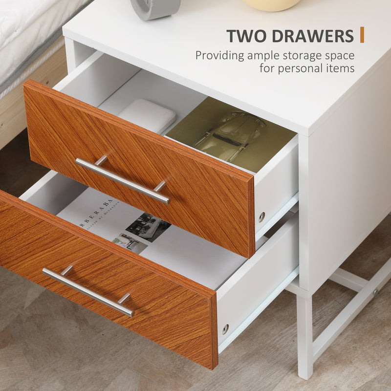 HOMCOM Bedside Table Side Table W/ Drawer & Metal Legs for Bedroom Living Room