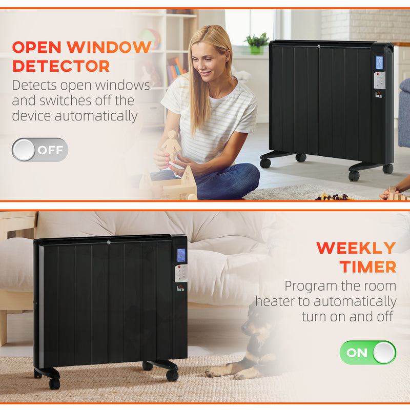 HOMCOM Convector Radiator Panel Space Heater Freestanding / Wall-mounted Black