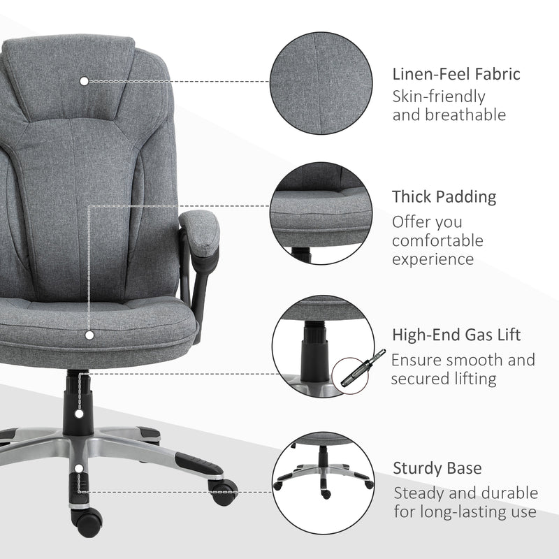 Vinsetto Linen Executive Office Chair Height Adjustable Swivel Chair, Grey