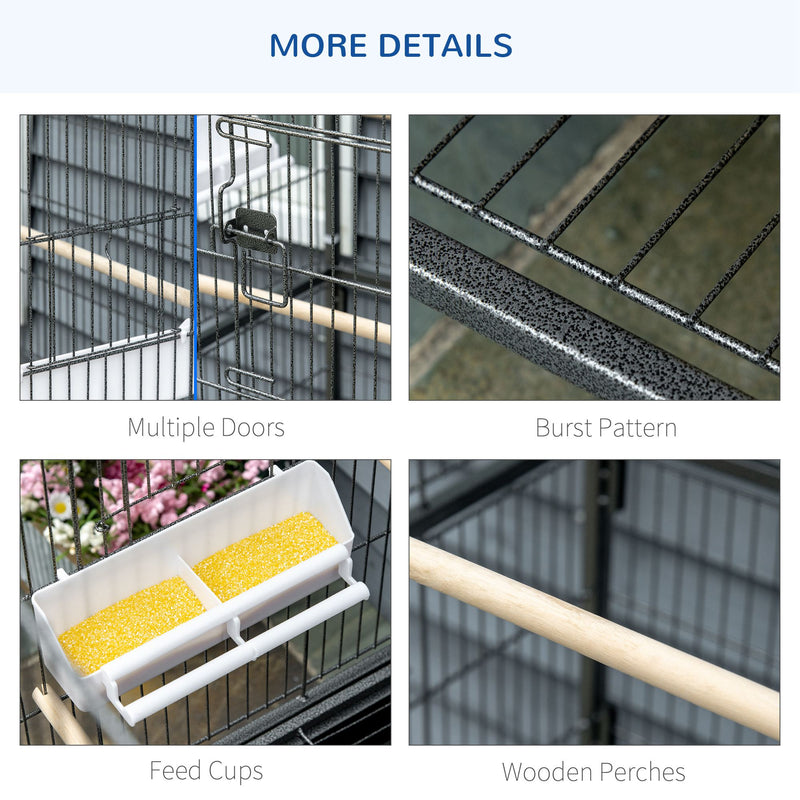 PawHut Large Bird Cage Budgie Cage for Finch Canaries Parrot with Stand Grey