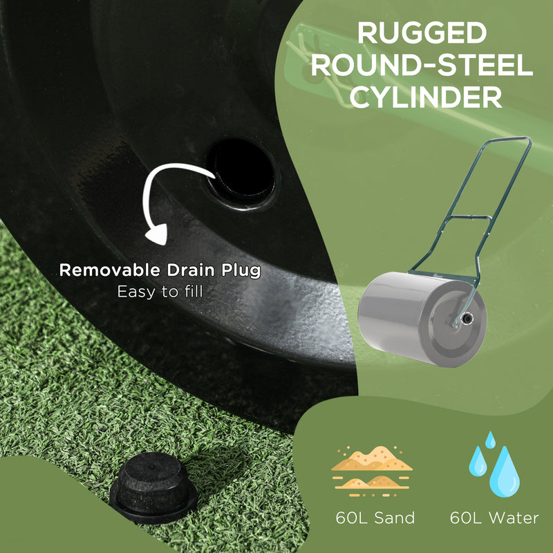60L Steel Garden Roller Push Pull w/ Fillable Cylinder Water Rolling Drum
