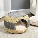 PawHut Wicker Cat House, Rattan Raised Cat Bed w/ Soft Cushion, ?40 x 30cm