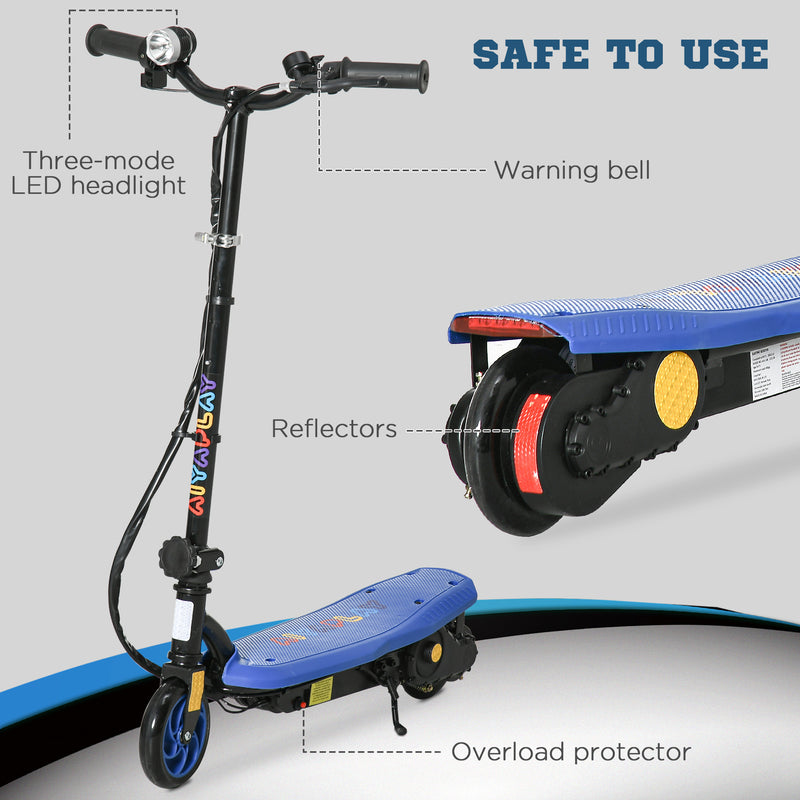 HOMCOM Folding Electric Scooter w/ LED Headlight, for Ages 7-14 Years - Blue