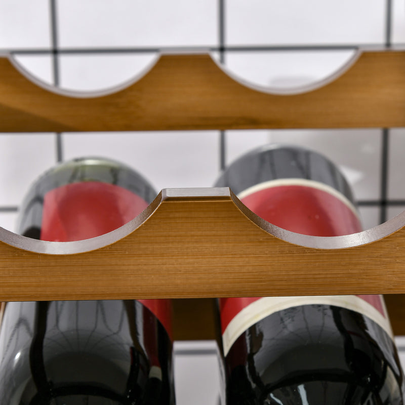 HOMCOM Free Standing Wine Rack 16 Bottle Holders, Bamboo Display Shelf, Brown