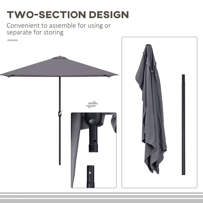 Outsunny 2.3m Garden Balcony Half Round Umbrella Metal Parasol Umbrella Grey
