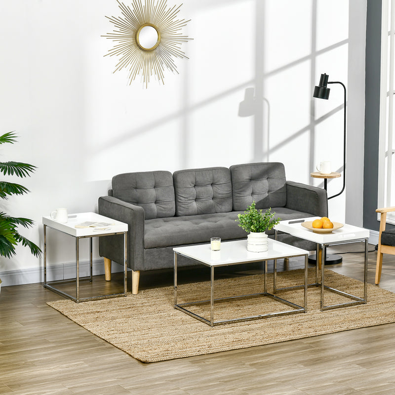 HOMCOM Coffee Table Set of 3 W/ Steel Frame, High Gloss Nest of Tables, White