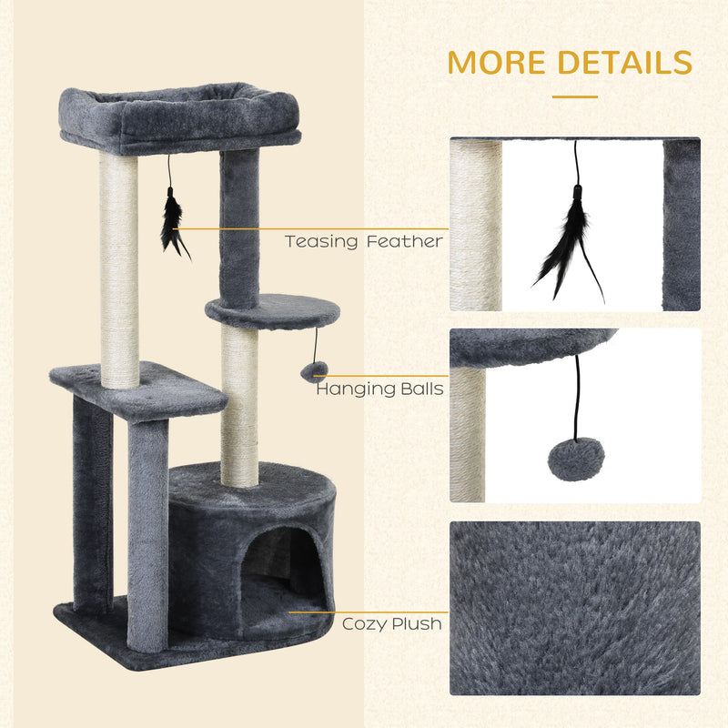PAWHUT Cat Multi-Activity Tree Tower w/ Perch House Scratching Post Play Ball