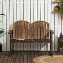 Outsunny Wooden Bench for Two People, Patio Loveseat Chair w/ Slatted Backrest