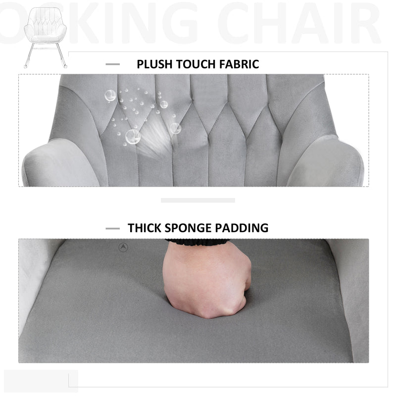 HOMCOM Modern Rocking Armchair with Foam Padding Metal Frame Home Office Grey