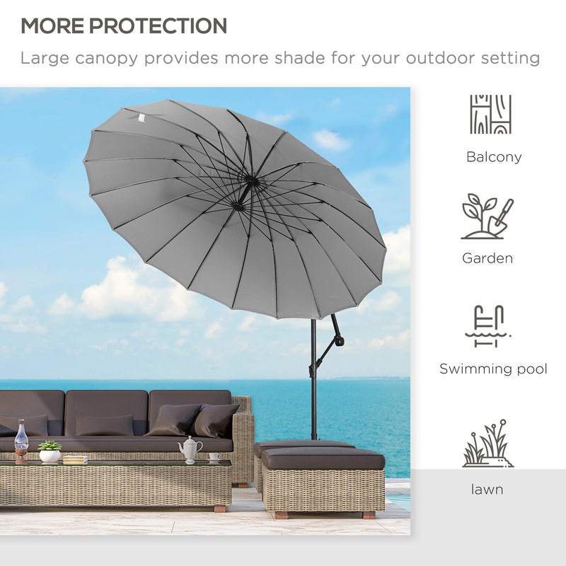 Outsunny 3(m) Cantilever Shanghai Parasol w/ Crank Handle, Cross Base, Grey