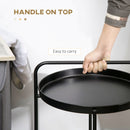 HOMCOM Side Table End Table with Serving Tray and Plastic Rattan Shelf, Black