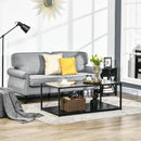 HOMCOM Coffee Table Cocktail Table w/ Faux Marble Top and Steel Frame, Black
