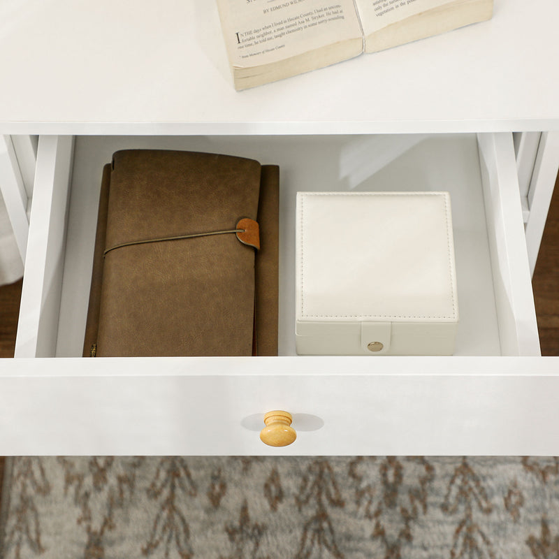 HOMCOM Bedroom Bedside Table, Sofa Side Table with Drawer and Shelf, White