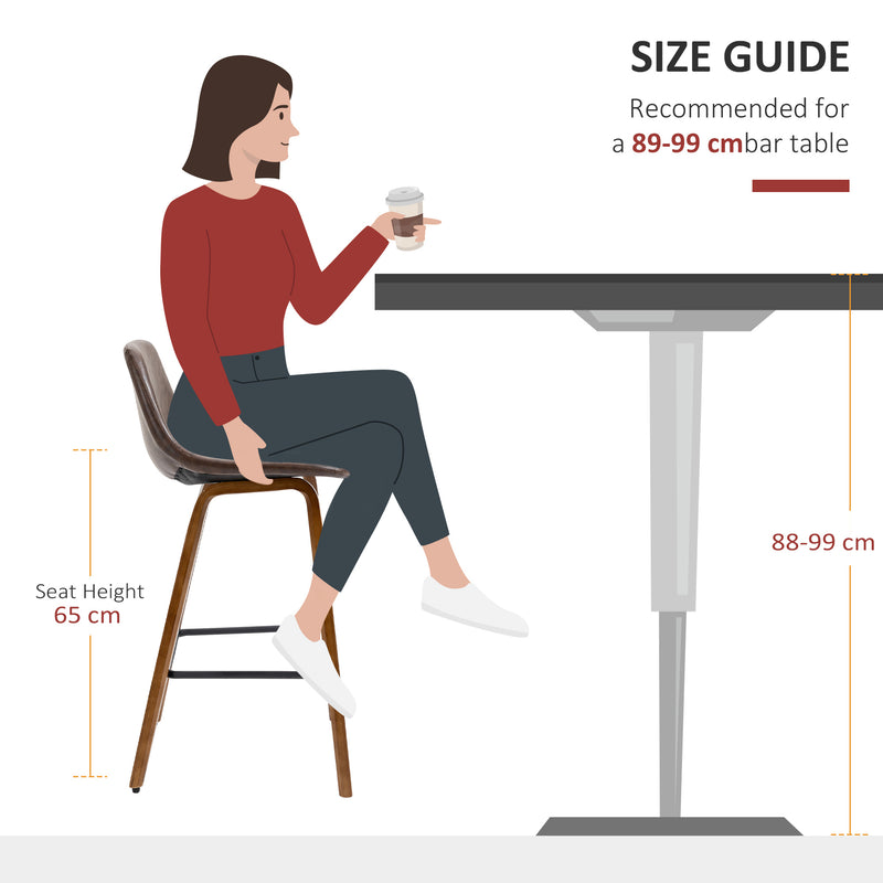 HOMCOM Counter Height Bar stools Set of 2 Mid-Back PU with Wood Legs, Brown