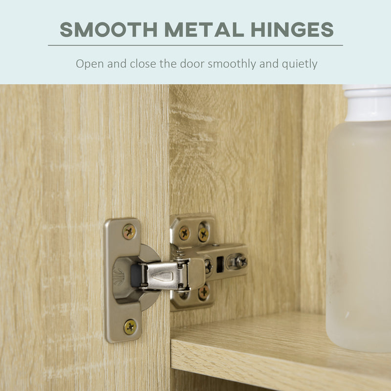 kleankin LED Bathroom Mirror Cabinet Wall-Mounted W/ Adjustable Shelves Natural