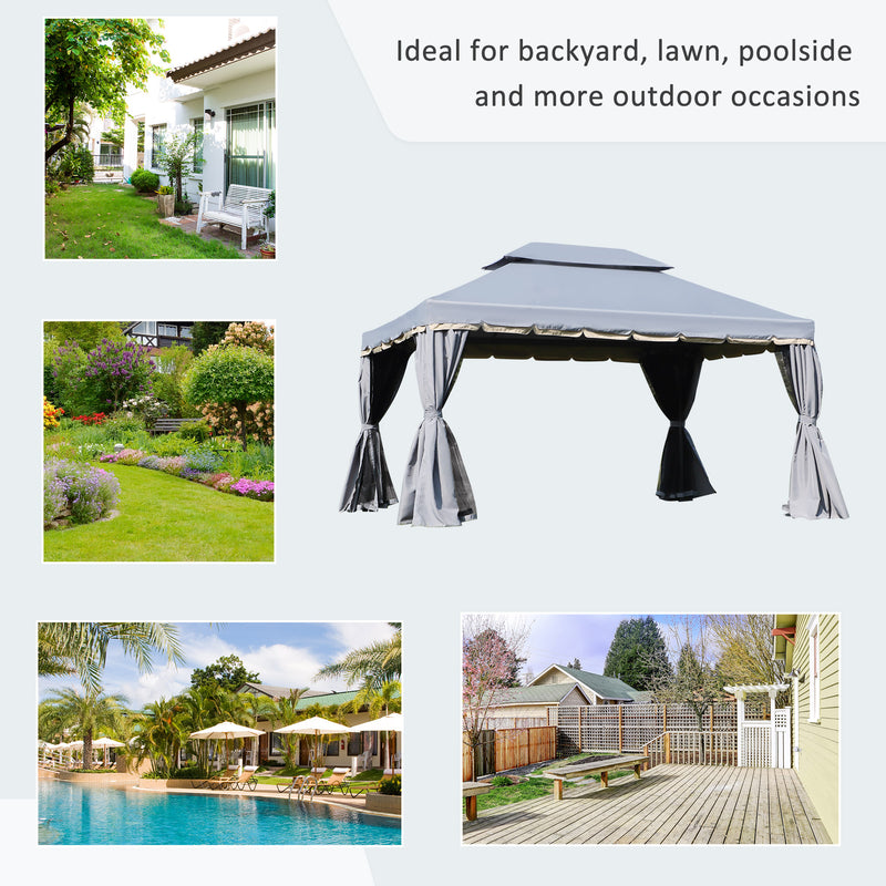 Outsunny 3x4m 2-Tier Gazebo Aluminium Garden Marquee Party Tent Canopy Grey