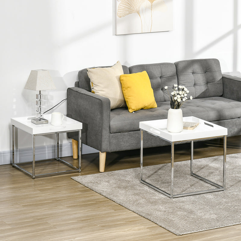 HOMCOM Coffee Table Set of 2 High Gloss Nest of Tables with Steel Frame, White