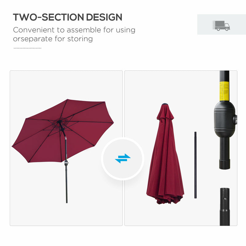 Outsunny 2.7M Patio Umbrella Outdoor Sunshade Canopy w/ Tilt and Crank Wine Red