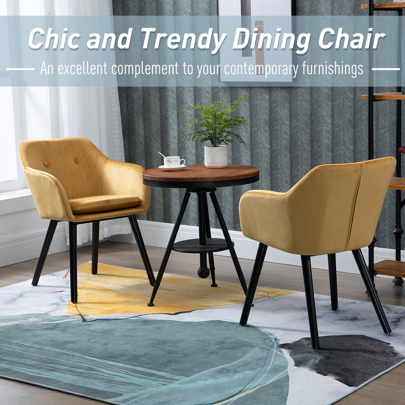 HOMCOM Modern Upholstered Fabric Bucket Seat Dining Armchairs Set of 2 Yellow