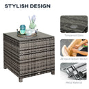 Outsunny Side Table Furniture Tempered Glass Garden Patio Wicker Mixed Grey
