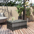 Outsunny Garden Rattan Side Table,Wicker Coffee Desk, Glass Top, Mixed Grey