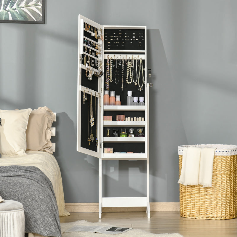 HOMCOM Mirrored Jewellery Cabinet Lockable Jewellery Organiser for Bedroom White