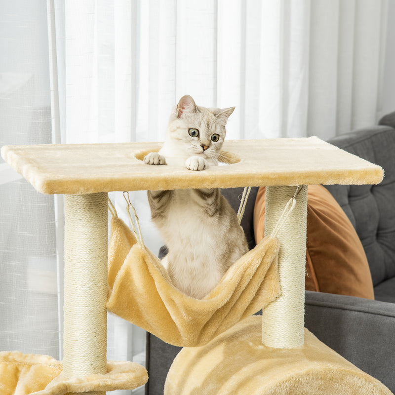 PawHut Cat Tree for Indoor Cats Scratching Post w/ Hammock House Bed Basket