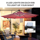 Outsunny 3(m) LED Patio Banana Umbrella Cantilever Parasol w/ Crank, Red