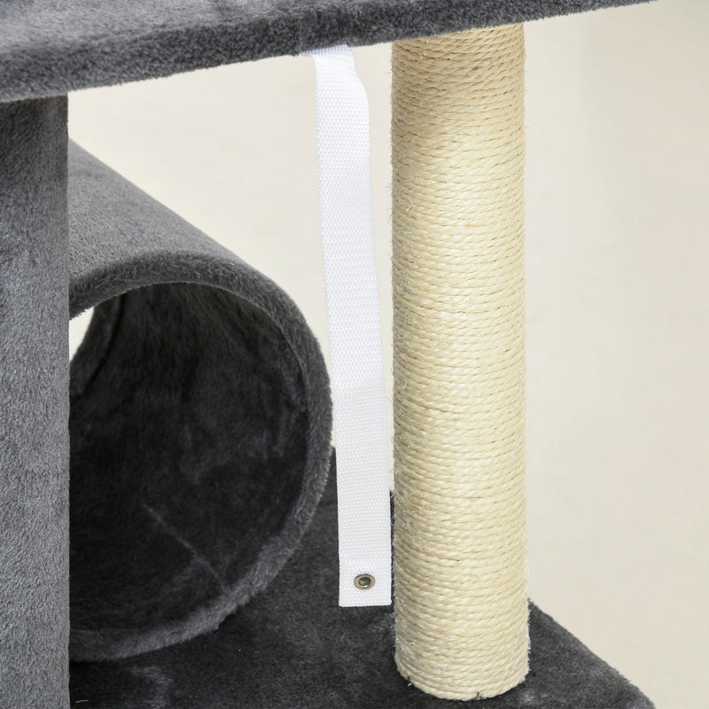 PawHut 121cm Cat Tree Tower w/Sisal Scratching Posts Bed Tunnel Perch Grey