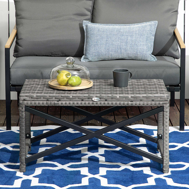 Outsunny PE Wicker Outdoor Coffee Table, Rattan Side Table w/ Plastic Board