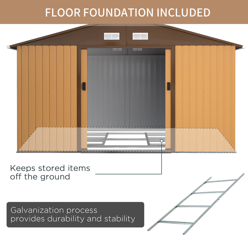 Outsunny 13 X 11ft Outdoor Garden Storage Shed w/2 Doors Galvanised Metal Yellow
