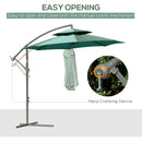 Outsunny 2.7m Cantilever Banana Parasol Outdoor Sun Shade w/ Crank, Green