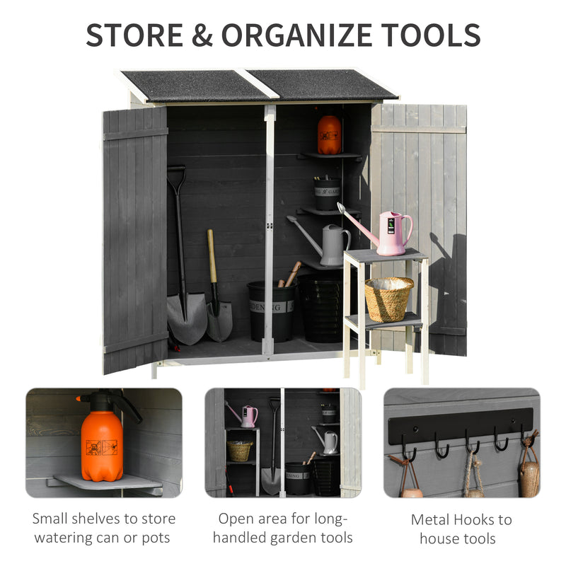 Outsunny Garden Storage Shed Tool Organizer w/ Table, 139x75x160cm, Dark Grey