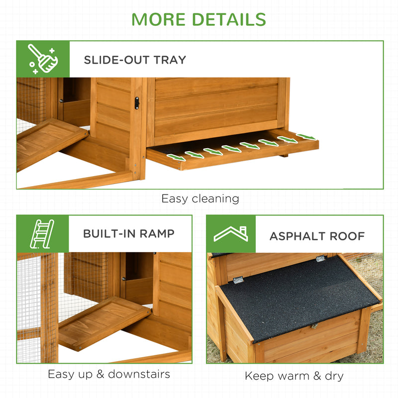 PawHut Wooden Chicken Coop Hen House w/ Removable Tray, Nesting Box, Run, Ramp