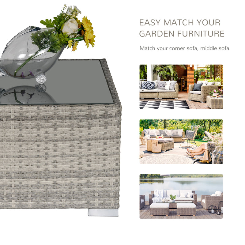 Outsunny Patio Wicker Coffee Table w/ Glass Top Suitable for Garden Backyard