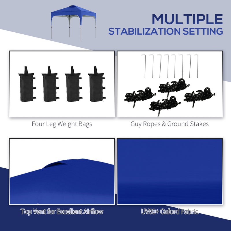Outsunny Pop Up Gazebo Foldable w/ Wheeled Carry Bag & 4 Weight Bags, Blue