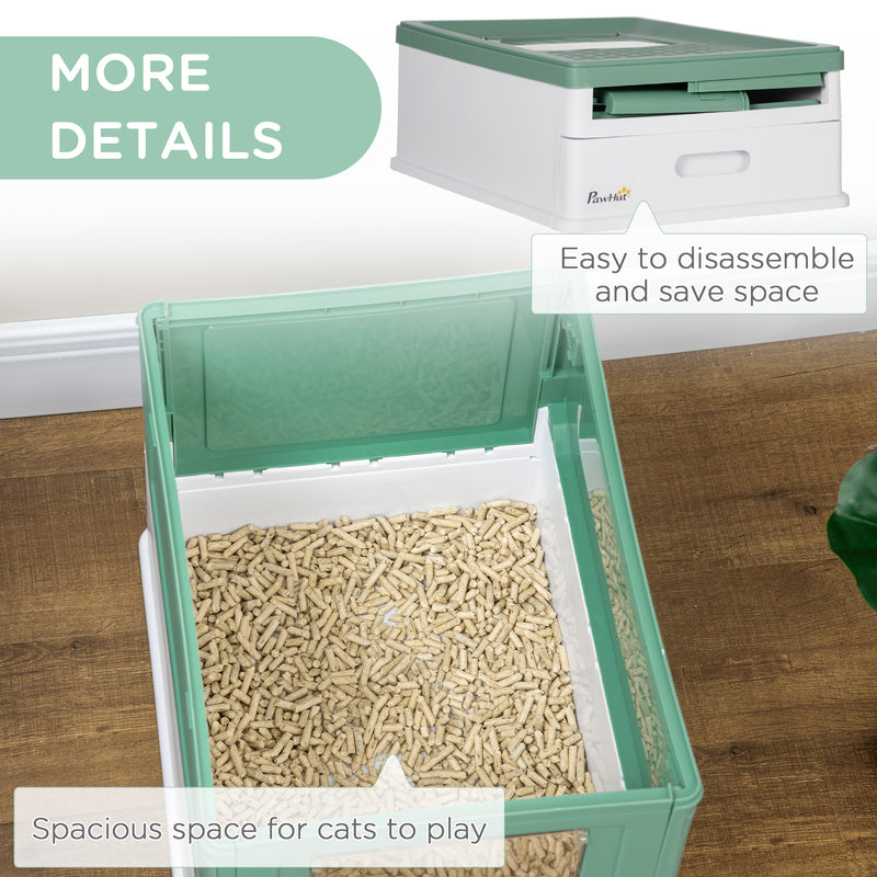 PawHut Hooded Cat Litter Box, Portable Pet Toilet w/ Scoop, Tray - Green
