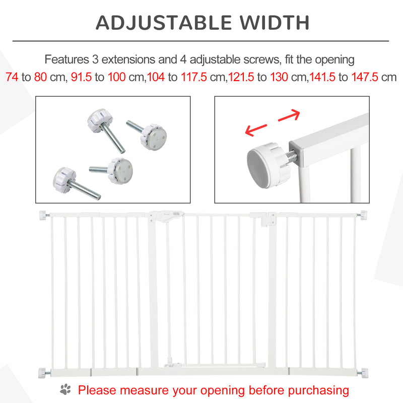PawHut Adjustable Safety Gate w/ 3 Extensions and Four Adjustable Screws, White