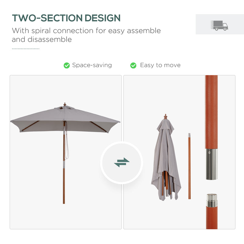 Outsunny Wooden Patio Umbrella Market Parasol Outdoor Sunshade 6 Ribs Grey