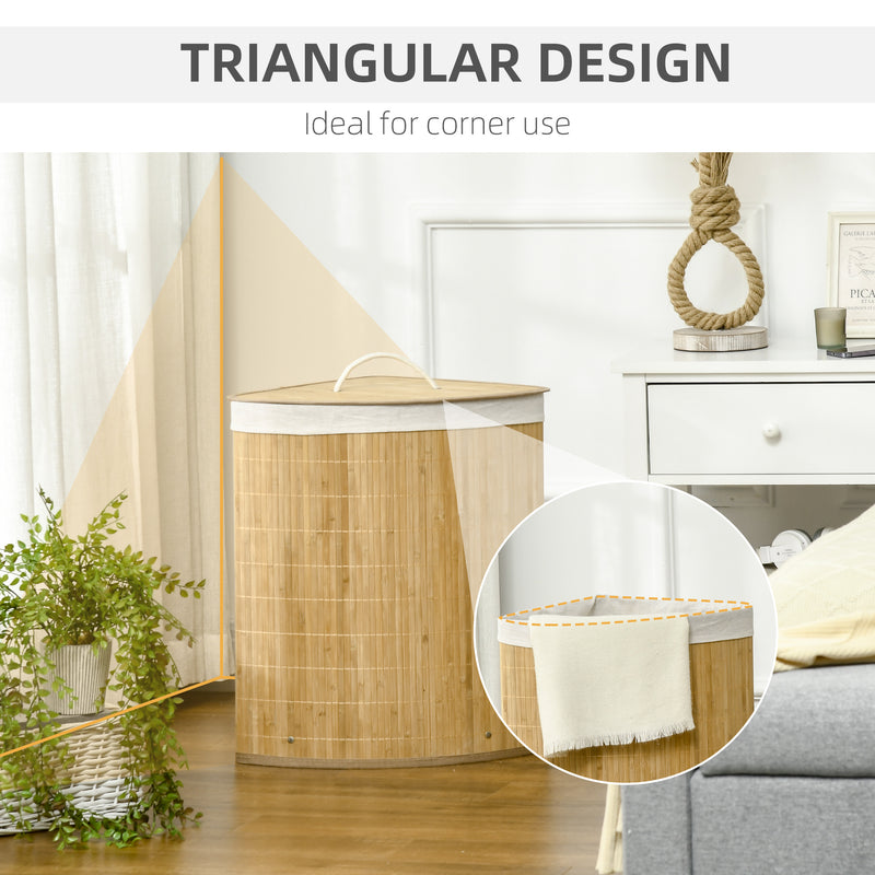 HOMCOM 55L Bamboo Corner Laundry Hamper Bamboo Laundry Basket 38x38x57cm Natural
