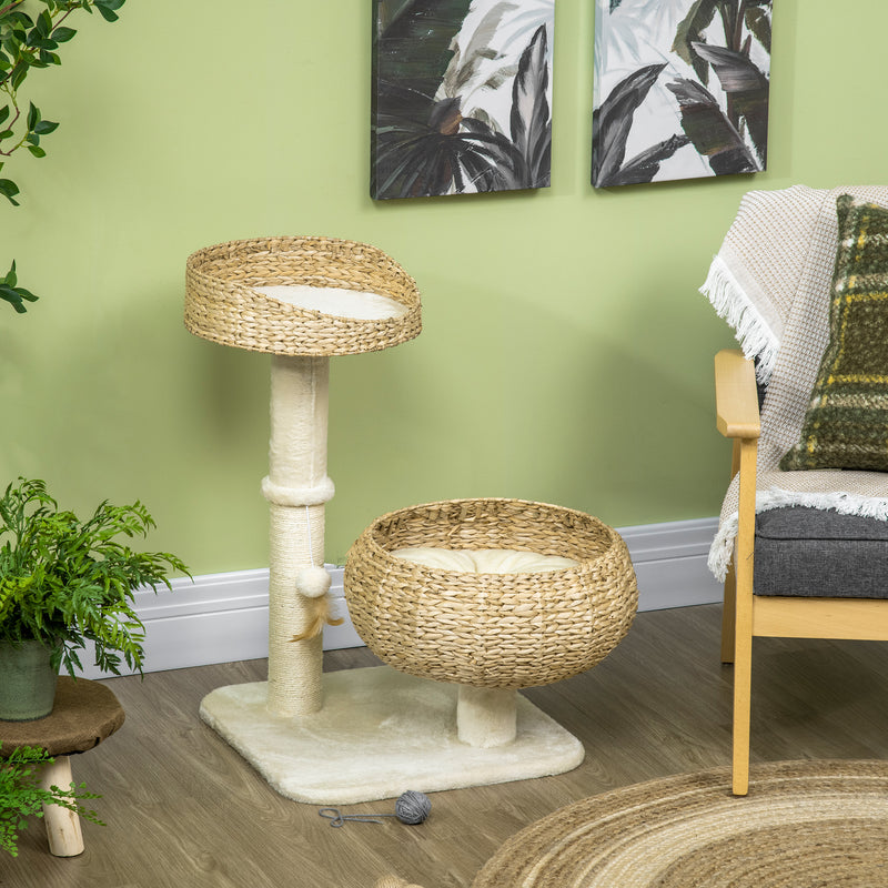 PawHut 72cm Cat Activity Centre w/ Two Bed, Toy Ball, Sisal Scratching Post