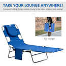 Outsunny Beach Chaise Lounge Portable Adjustable Backrest with Face Cavity Blue