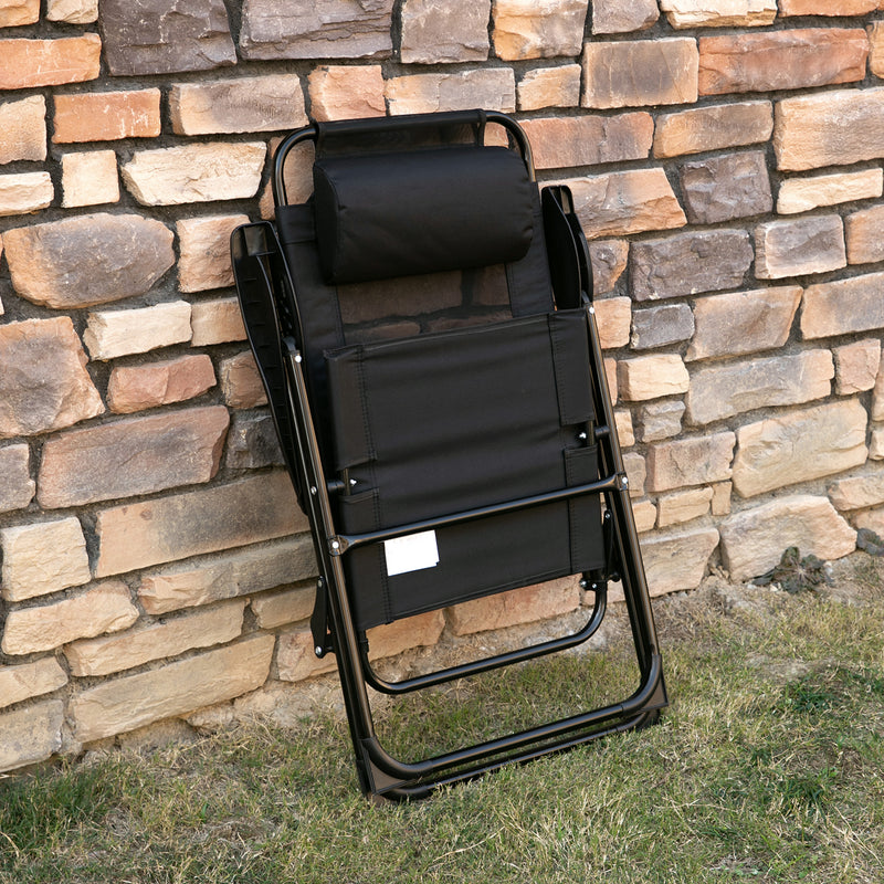 Outsunny Set of 2 Metal Portable Folding Recliner w/ Adjustable Backrest, Black